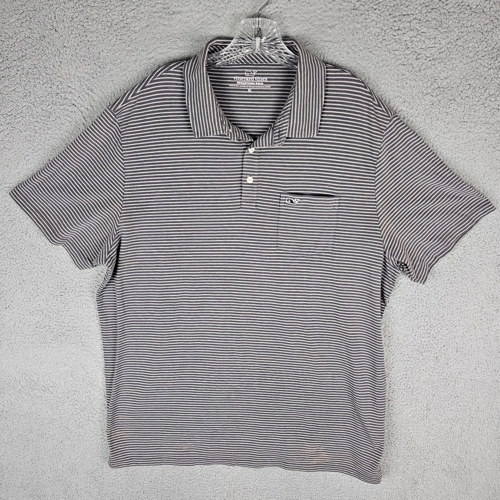 Vineyard Vines Polo Men XL Gray Edgartown Striped Pocket Golf Shirt